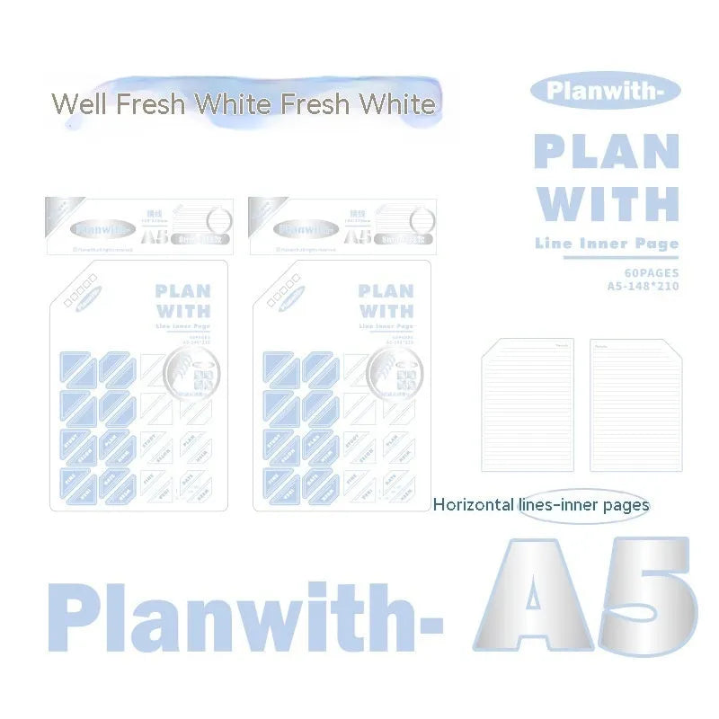 Artsy Ins Style Salt Series oblique angle student draft notebook showing white and blue plaid cover options.