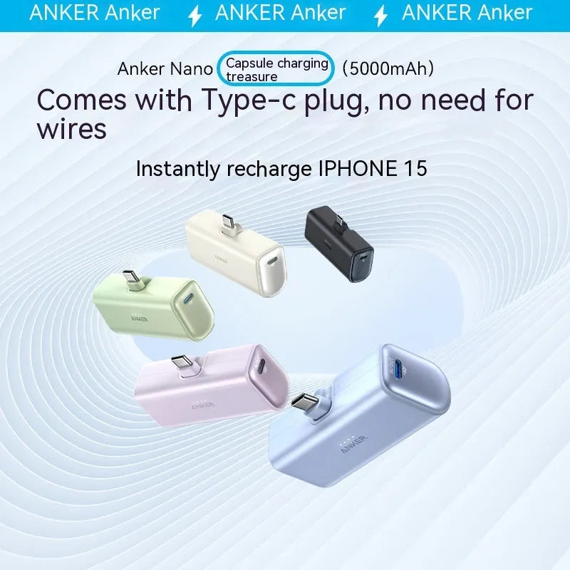 Capsule power bank in multiple colours showing compact design with foldable Type C head