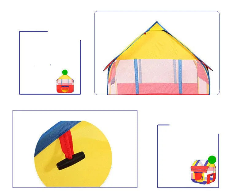 Blue outdoor children's play tent 120x120x130cm with roll-up mesh curtain in garden setting