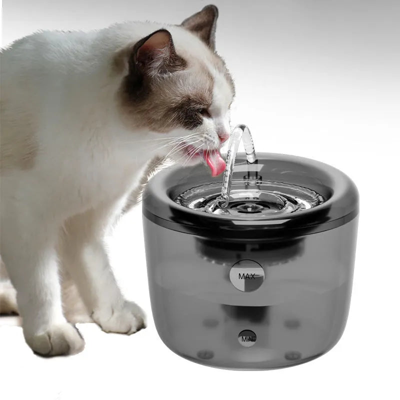 Grey automatic pet water fountain with circulating filter and induction outlet for cats and dogs