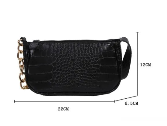 Retro women's shoulder baguette bag in PU leather with car suture detail and zipper closure