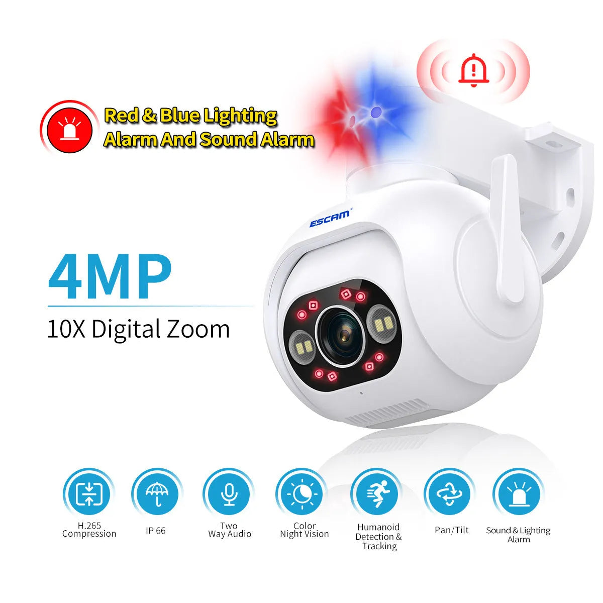 Smart colour night vision H265 security camera with 4MP resolution in plastic housing
