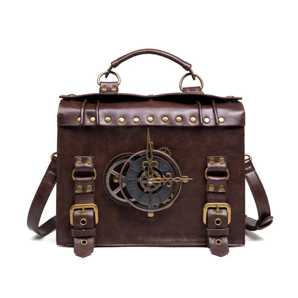 Bronze hardware steampunk industrial retro shoulder bag with pillow bag design