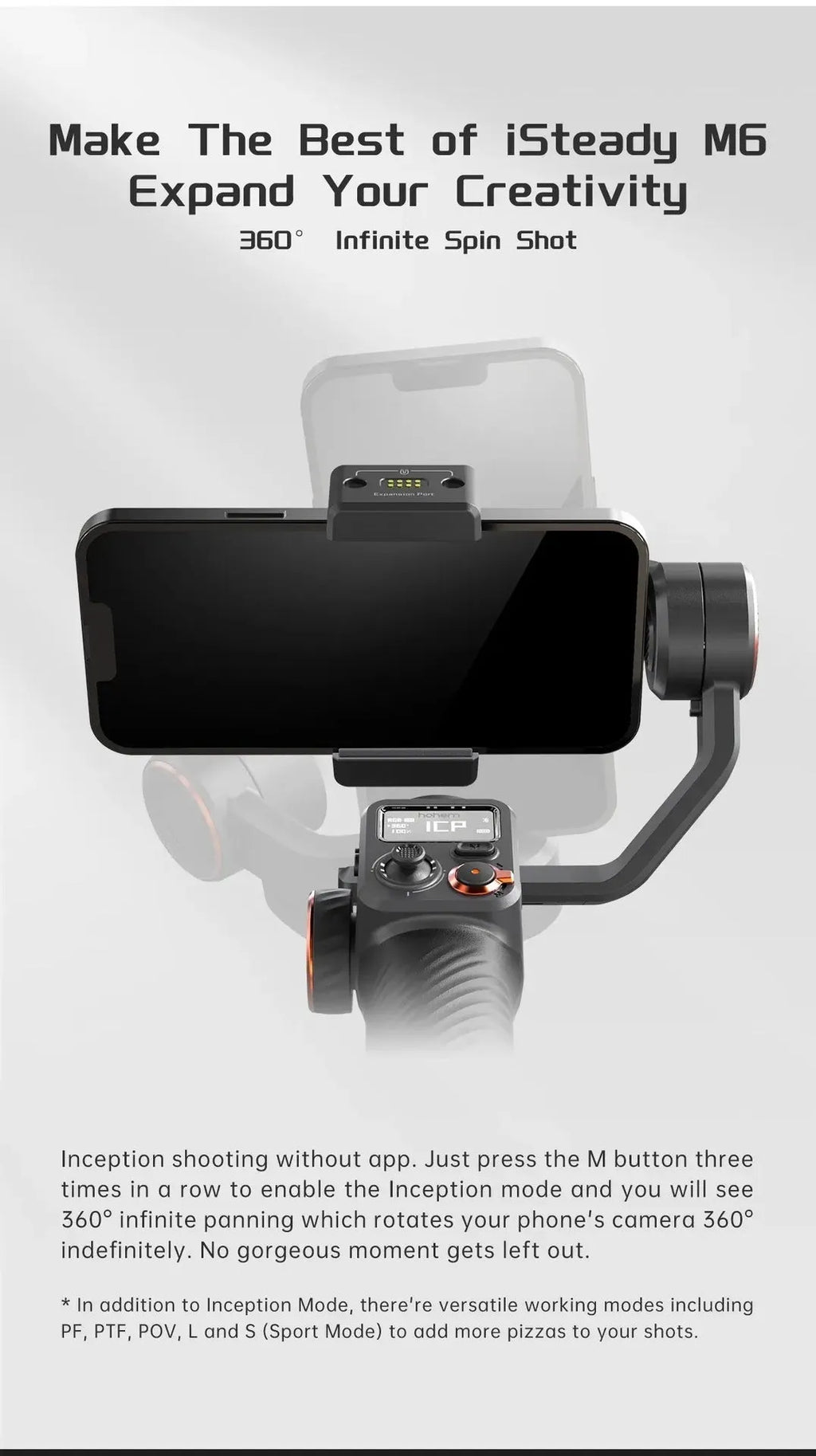 Black AI face tracking three-axis smartphone stabiliser with magnetic fill light mounted on tripod