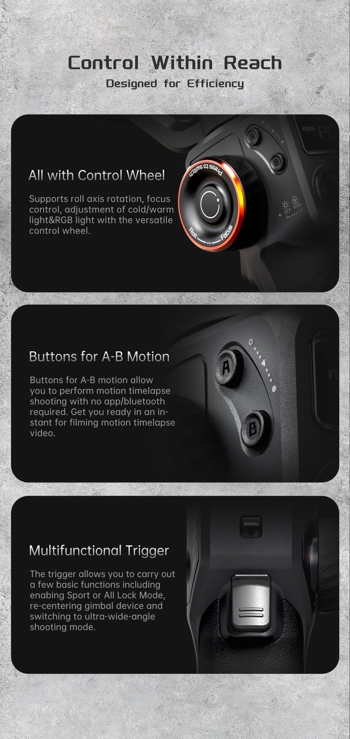 Black AI face tracking three-axis smartphone stabiliser with magnetic fill light mounted on tripod