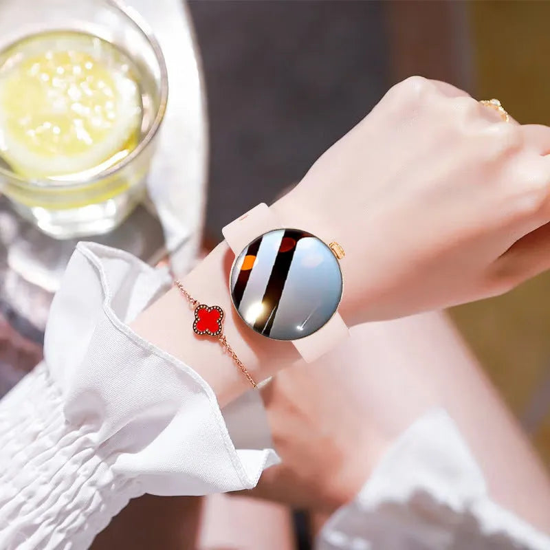 Circular smart watch with metal strap and colour touch screen display