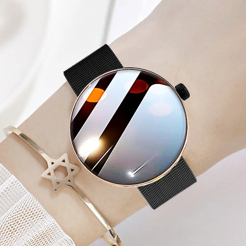 Circular smart watch with metal strap and colour touch screen display