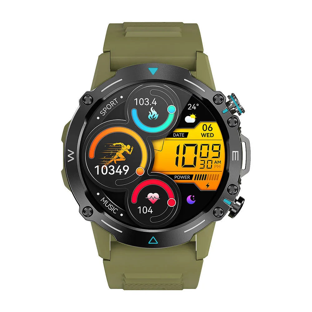 M42 smart watch in black, grey, or green with AMOLED display showing fitness metrics