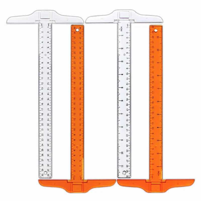 30cm plastic T-shaped ruler in transparent or orange with UK or dual-centimetre markings