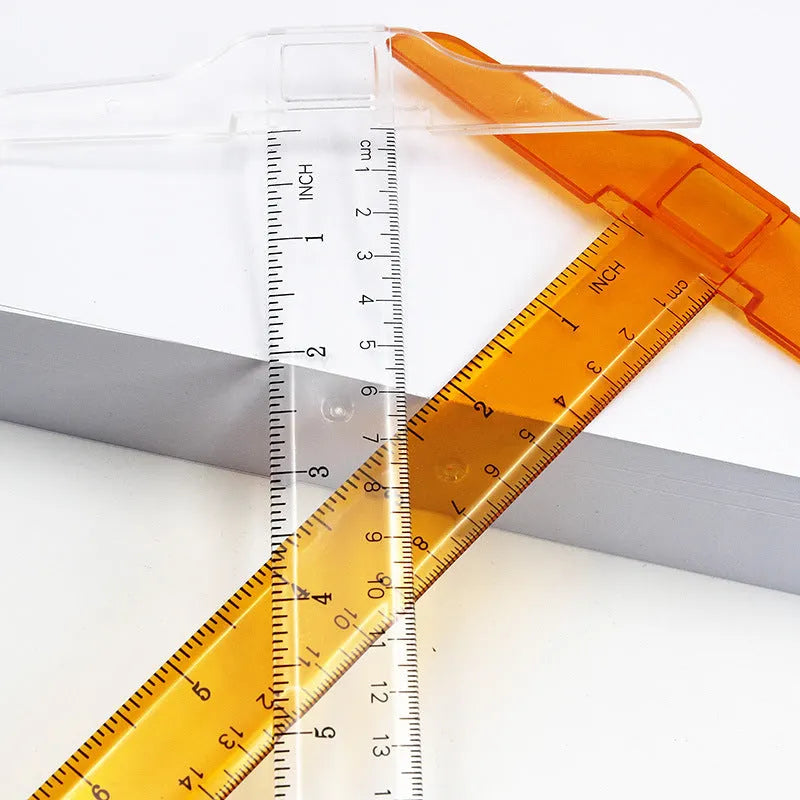 30cm plastic T-shaped ruler in transparent or orange with UK or dual-centimetre markings