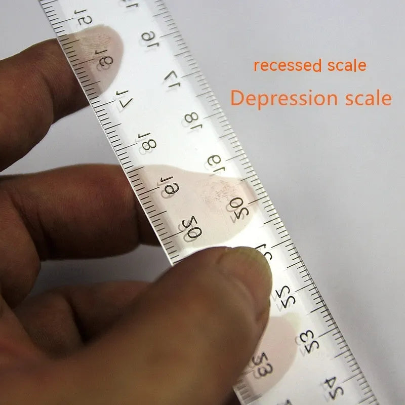 30cm plastic T-shaped ruler in transparent or orange with UK or dual-centimetre markings