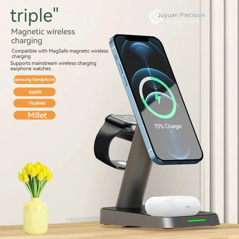 Black vertical wireless phone charger with watch charging pad and 10000mAh battery