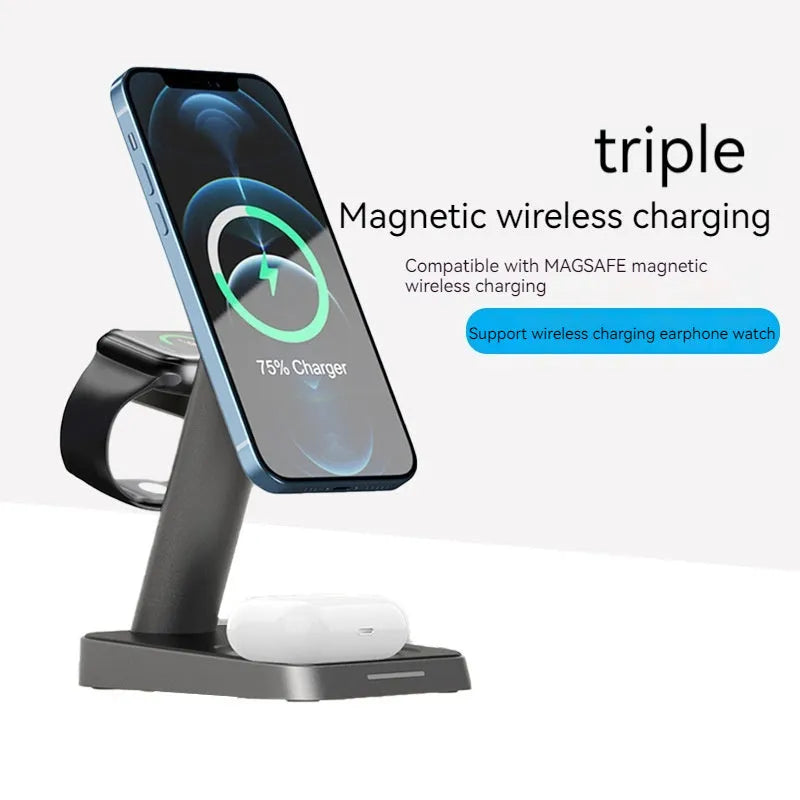 Black vertical wireless phone charger with watch charging pad and 10000mAh battery