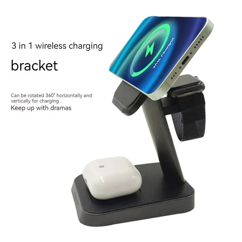 Black vertical wireless phone charger with watch charging pad and 10000mAh battery