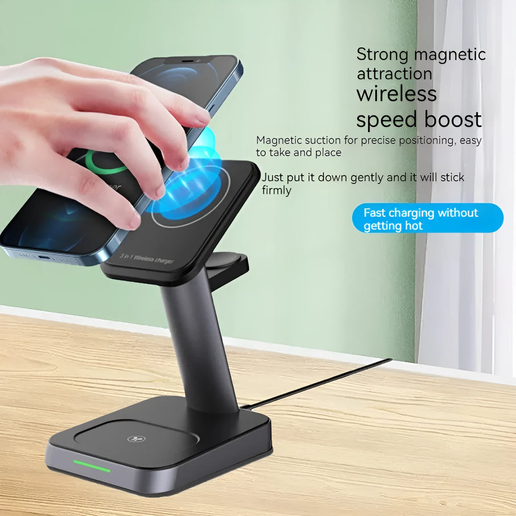 Black vertical wireless phone charger with watch charging pad and 10000mAh battery