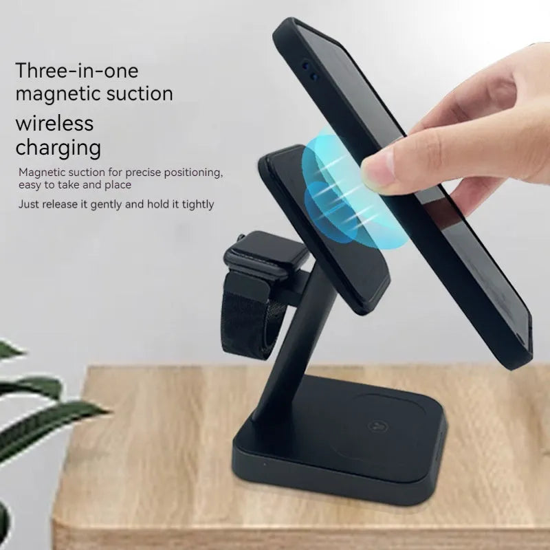 Black vertical wireless phone charger with watch charging pad and 10000mAh battery