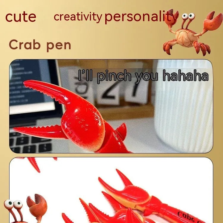 Crab-shaped ballpoint pen with pressing can clip mechanism in novelty stationery design