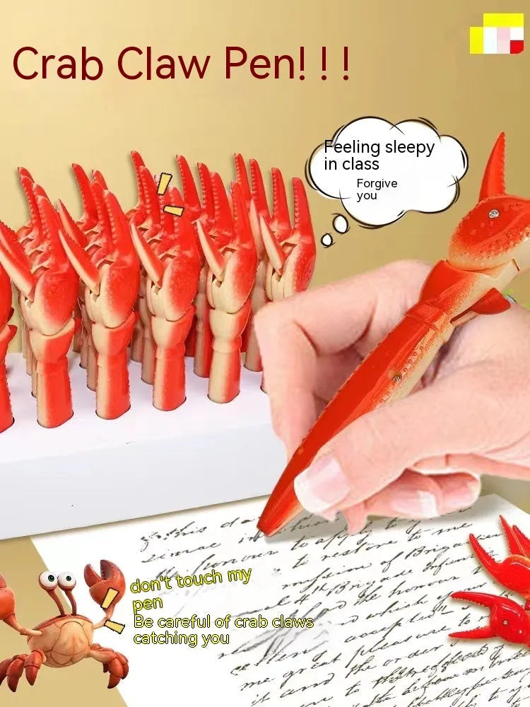 Crab-shaped ballpoint pen with pressing can clip mechanism in novelty stationery design