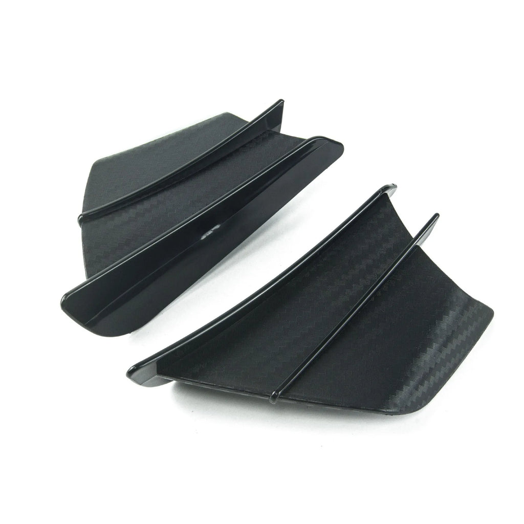 Universal motorcycle spoiler wing accessory in glossy carbon fibre pattern, dimensions 18cm by 8cm
