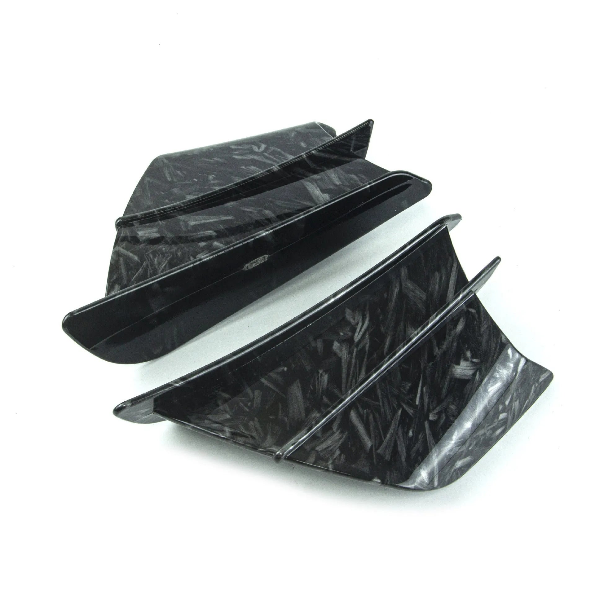 Universal motorcycle spoiler wing accessory in glossy carbon fibre pattern, dimensions 18cm by 8cm