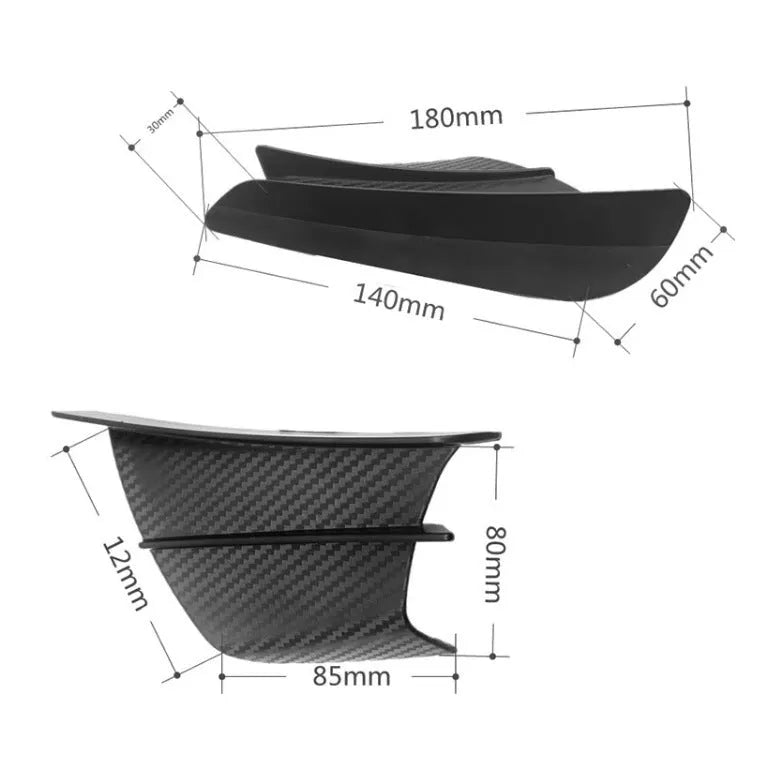 Universal motorcycle spoiler wing accessory in glossy carbon fibre pattern, dimensions 18cm by 8cm