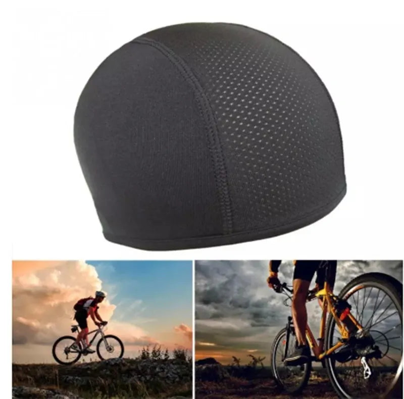 Black anti-sweat quick-dry cycling cap made of polyester spandex for helmet use