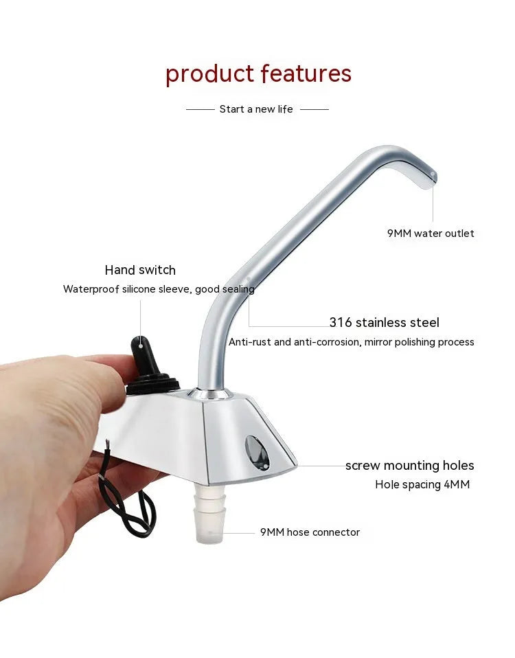 Electronic control RV kitchen tap with mirror polished stainless steel finish