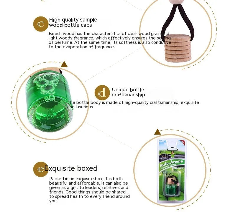 Glass bottle car air freshener hanging ornament with choice of 55g scent refills