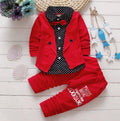 Casual blue kids sport suit consisting of a short-sleeved top and long trousers on a child mannequin.