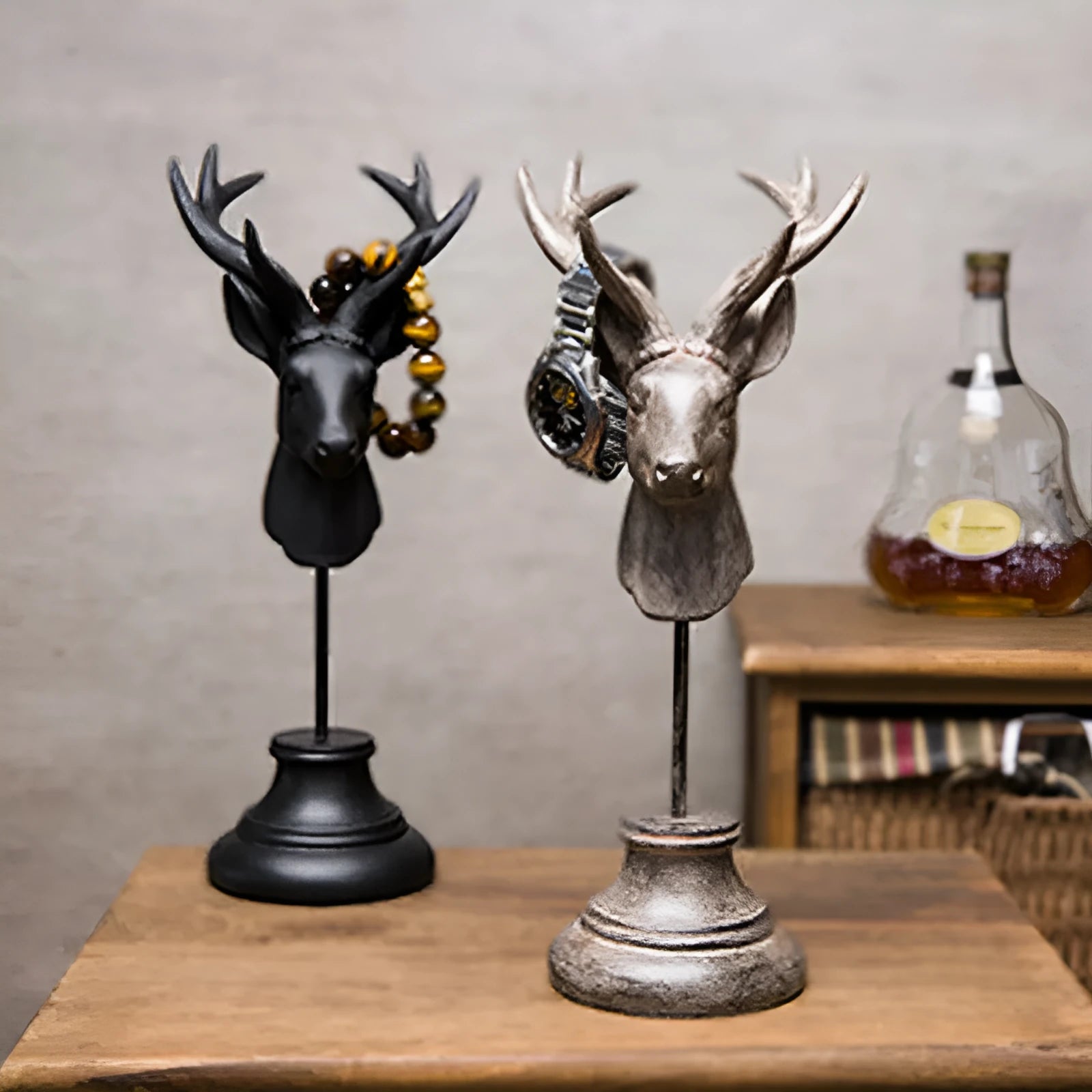 Resin animal home decoration figurine in black, white, or wood colour measuring 13cm by 15cm by 32cm