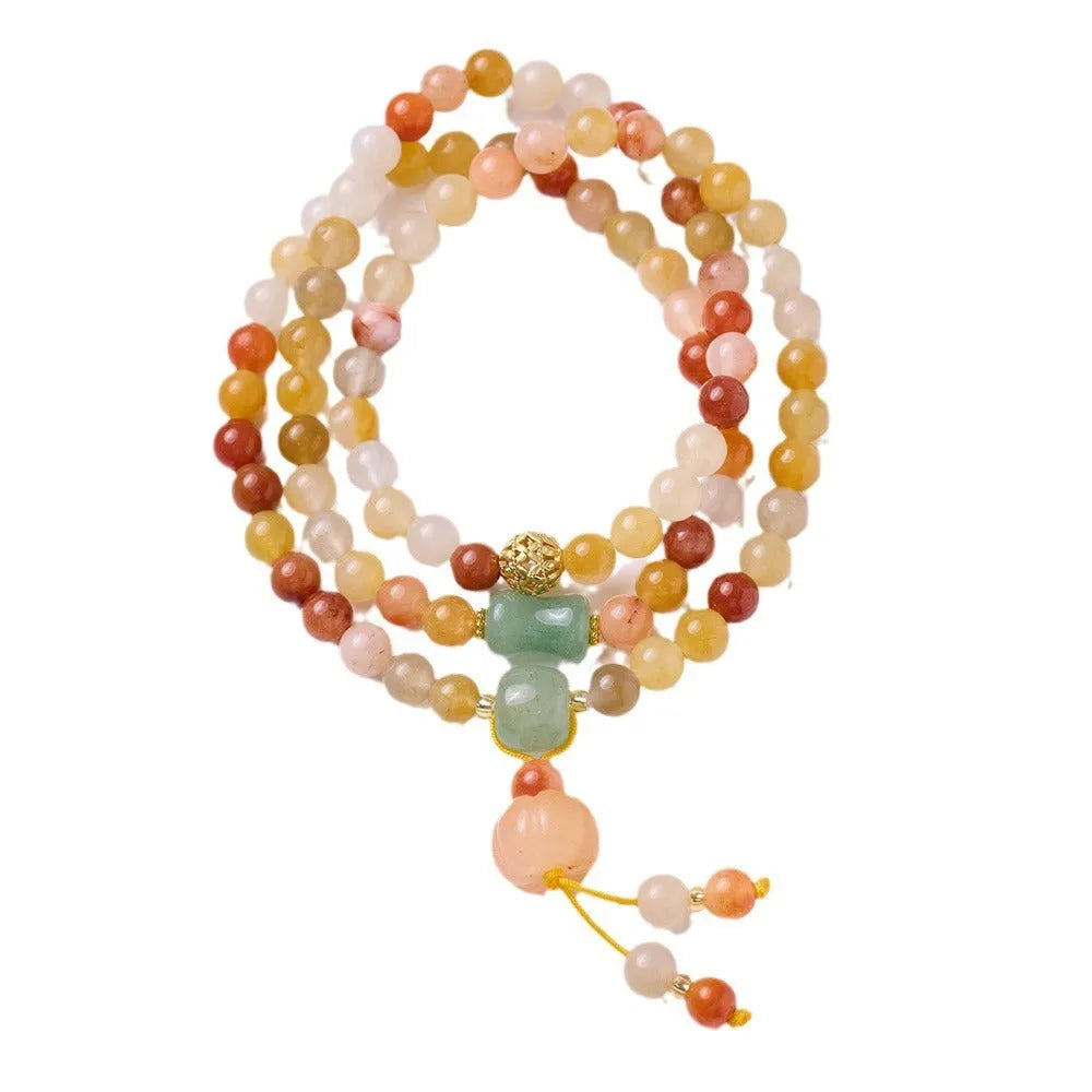 Women's three-circle pumpkin tassel bracelet in Jinsi Jade with 6mm beads