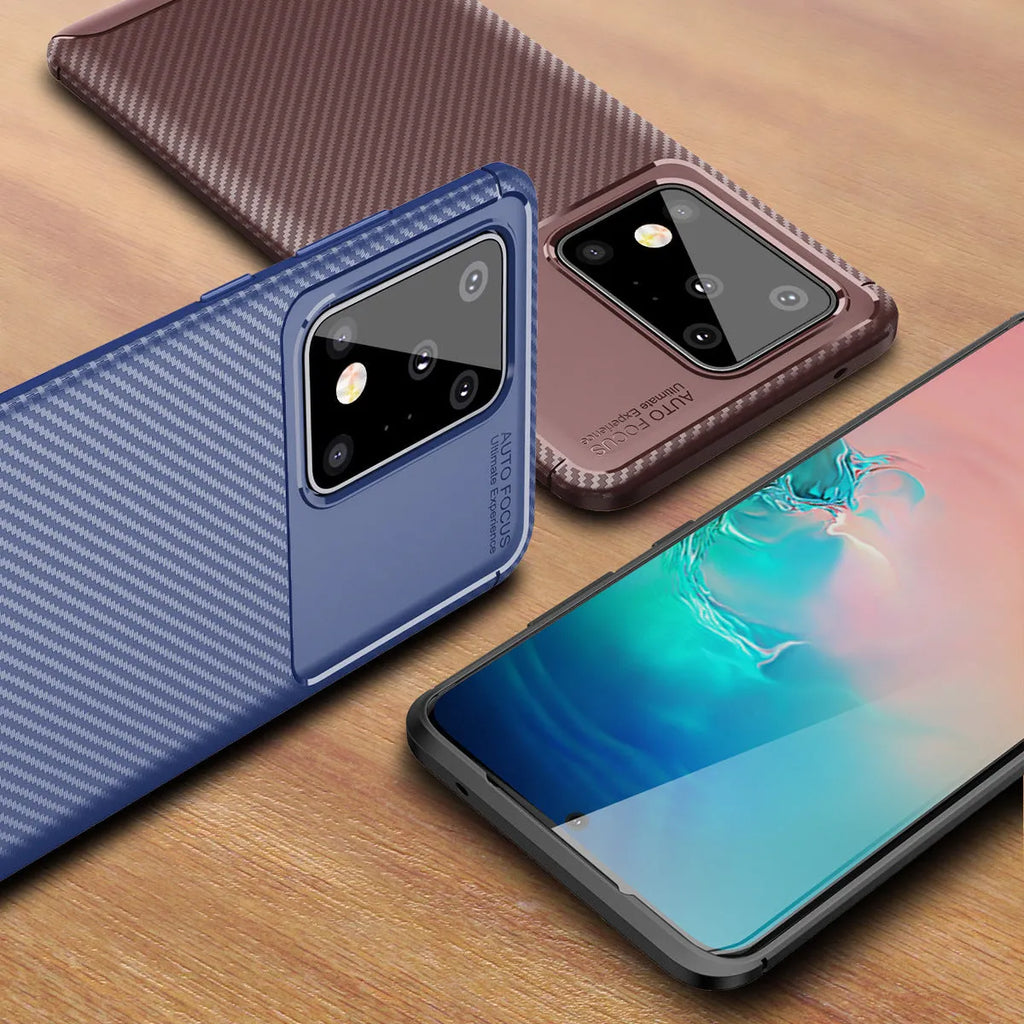 Solid colour TPU back cover case for Samsung Galaxy phones on a table.