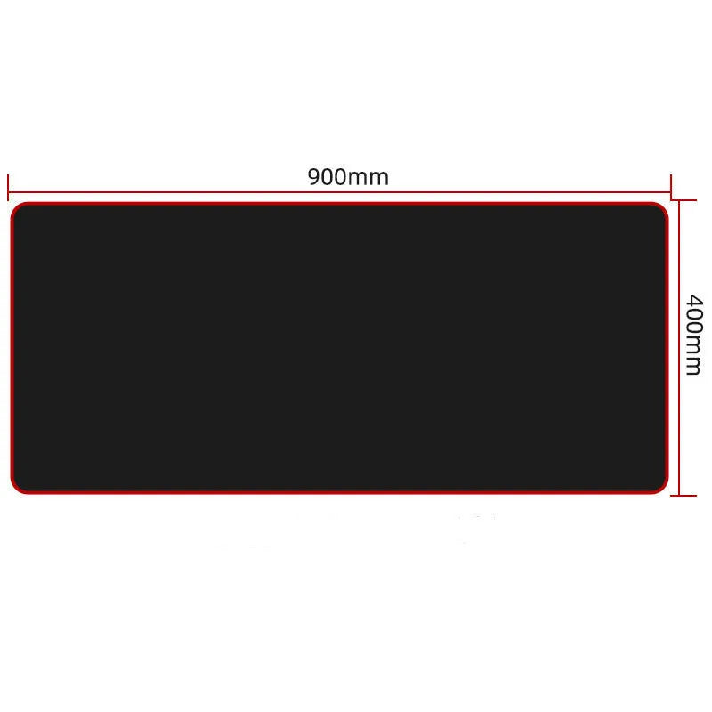 Long black desk mat with overlock stitching for keyboard and mouse on a wooden desk.