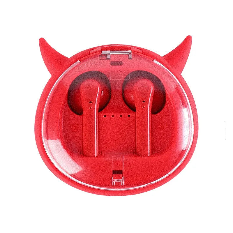 Macaron Red coloured TWS true wireless Bluetooth headset with in-ear design on white background