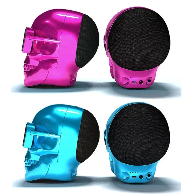 Skull-shaped wireless Bluetooth speaker showing front design with speaker grille