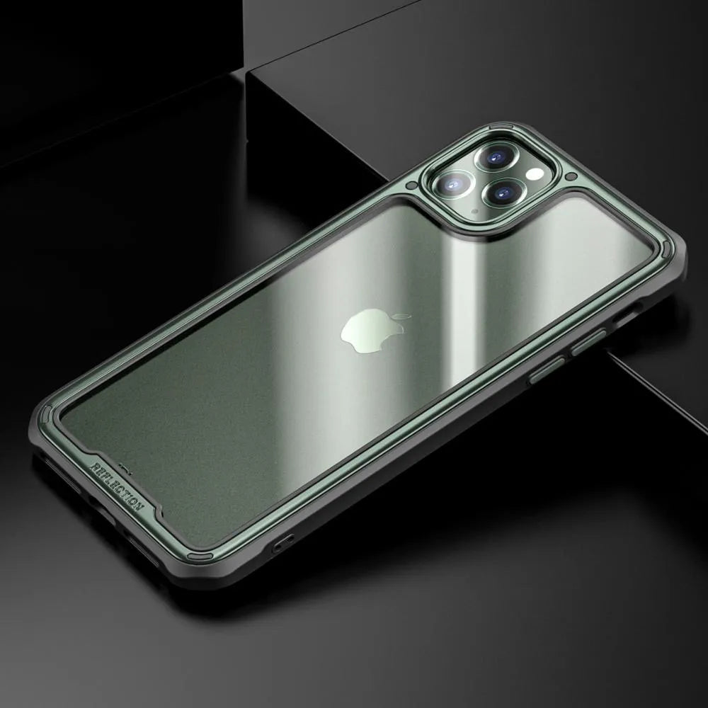 Transparent silicone phone case for iPhone 11 in various colours on a table.