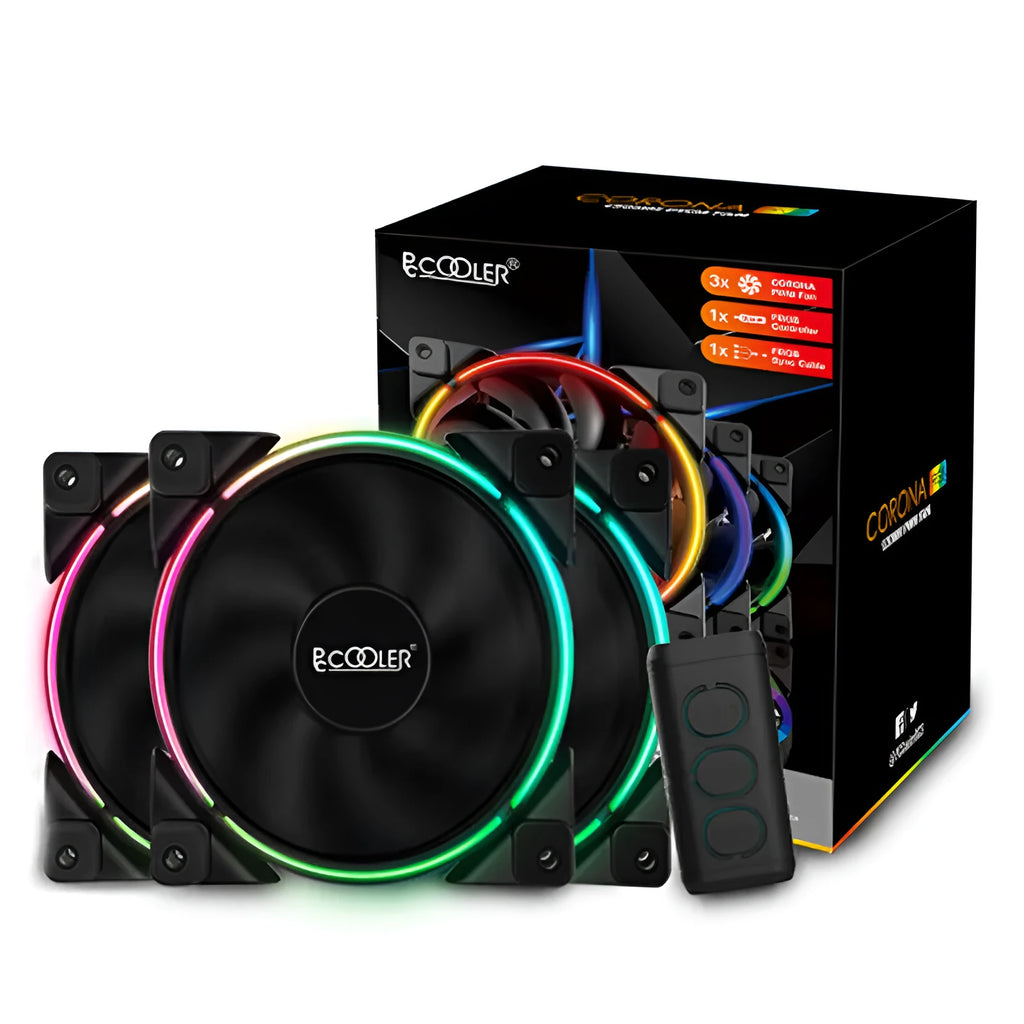 Three black 120mm RGB PC case fans with hydraulic bearings