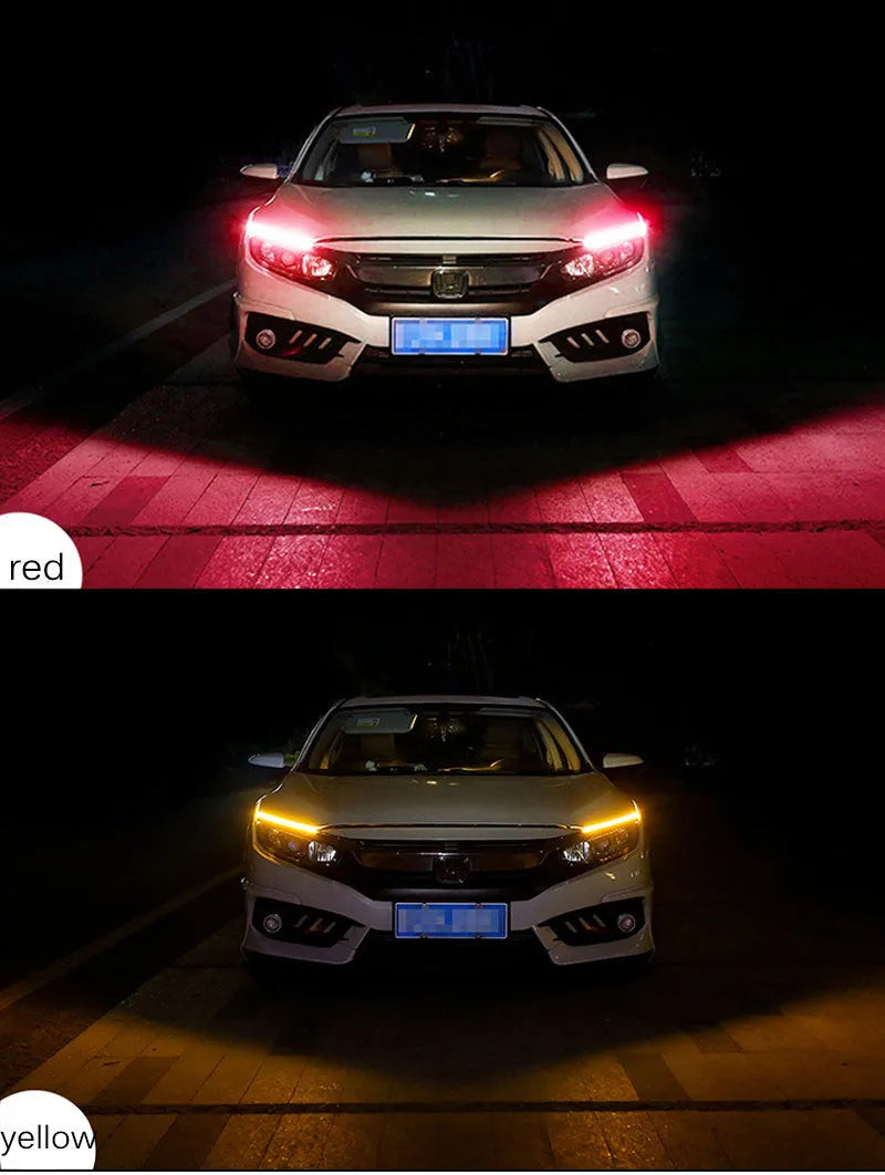 Flexible silicone car LED strip for daytime running lights and flowing turn signals in multiple colours.