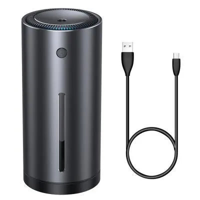 Black aluminium alloy car diffuser humidifier and air purifier unit with USB cable.