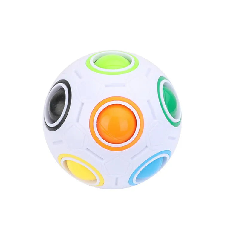 7cm diameter rainbow coloured plastic ball puzzle with visible internal coloured balls.
