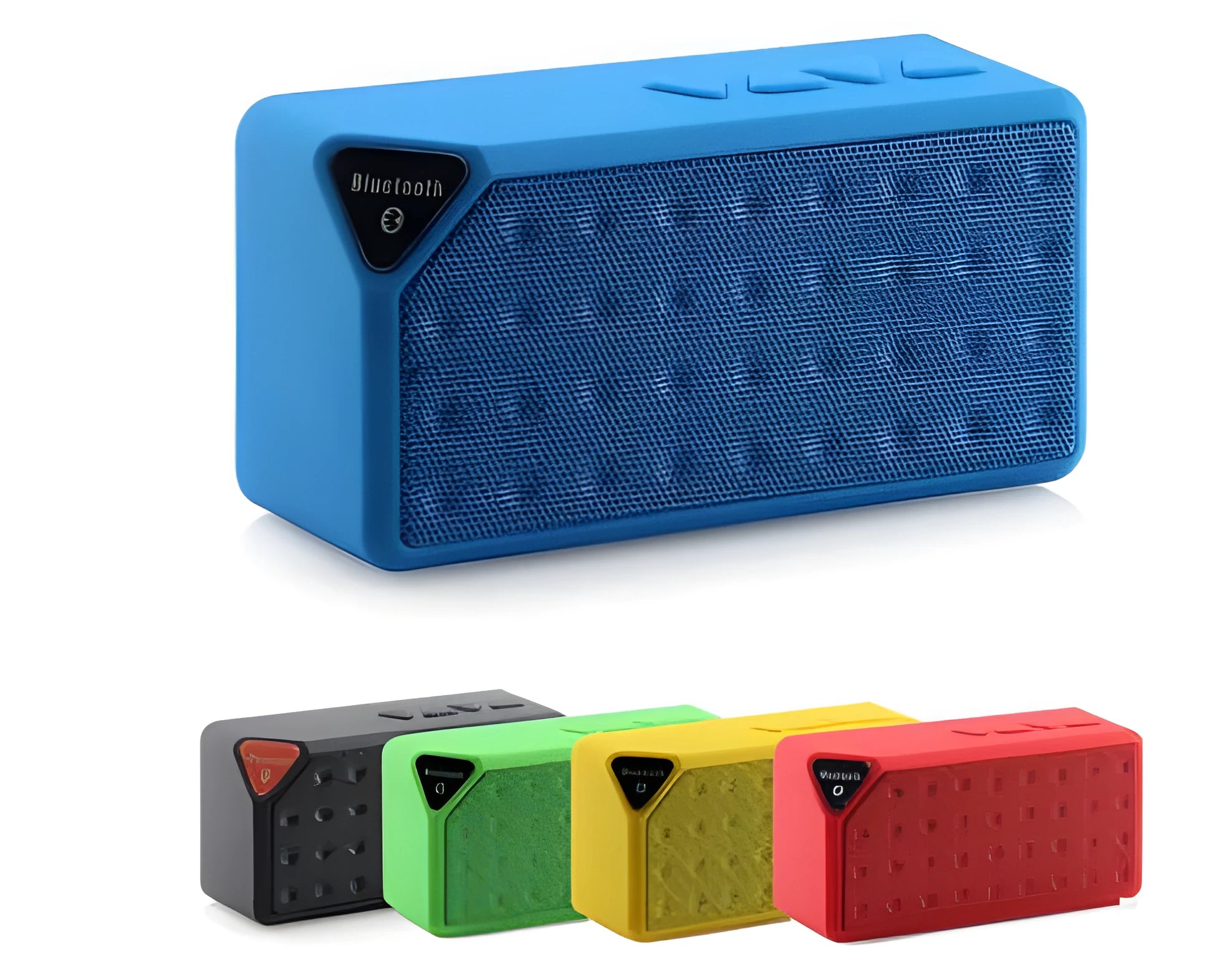 Small cube-shaped Cannon X3 portable Bluetooth speaker in multiple colour options on a table.