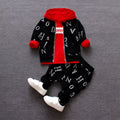 Red and white children's long sleeve clothing set made from polyester and vinylon blend fabric