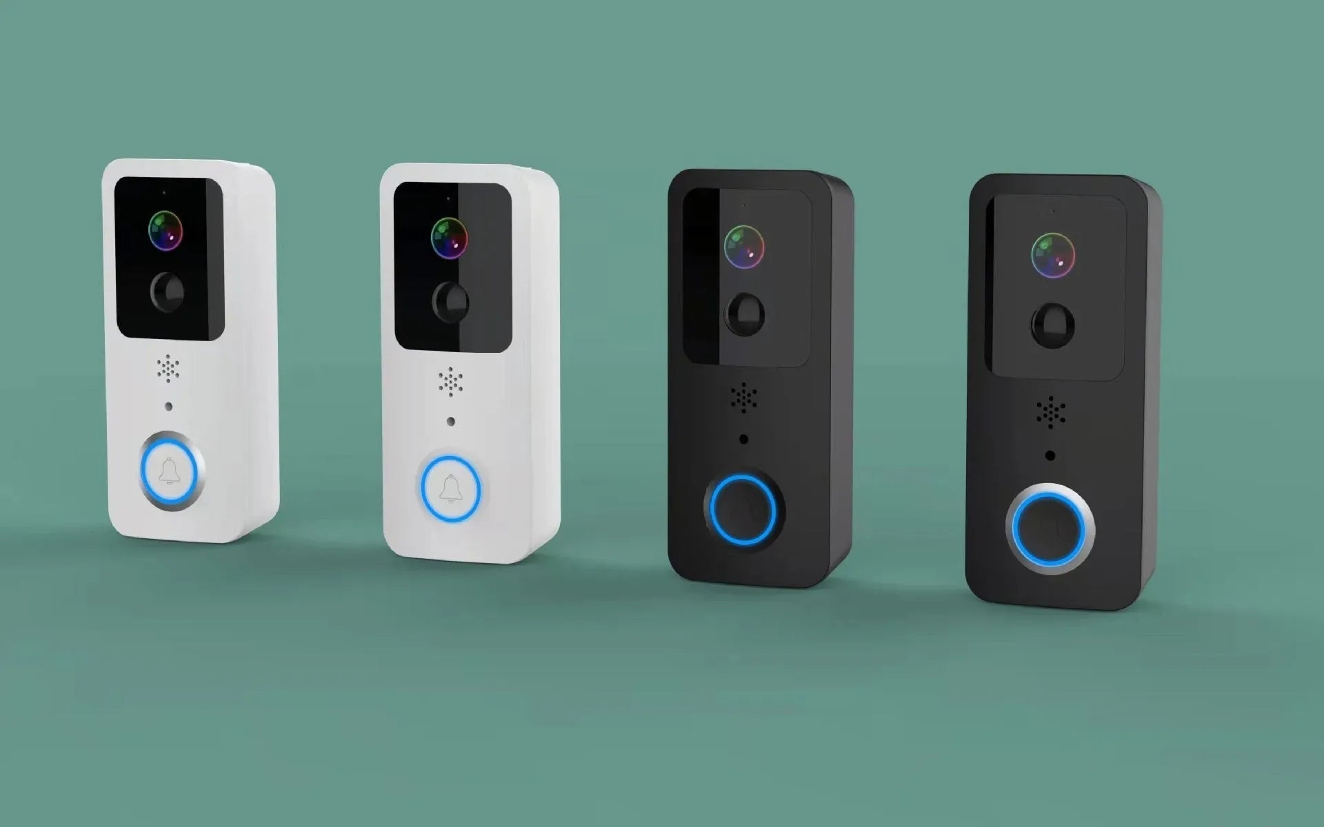 Black or white waterproof smart visual doorbell unit for outdoor security.