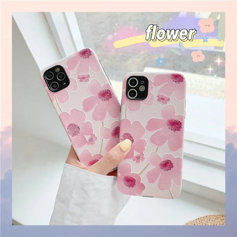 Flower design soft rubber phone case for Apple iPhone with Japanese Korean style