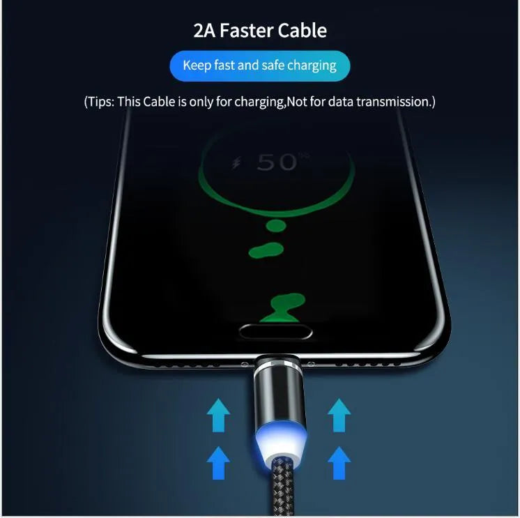 YBD 1m magnetic LED charging cable with aluminium shell in black, compatible with Apple iPhone models