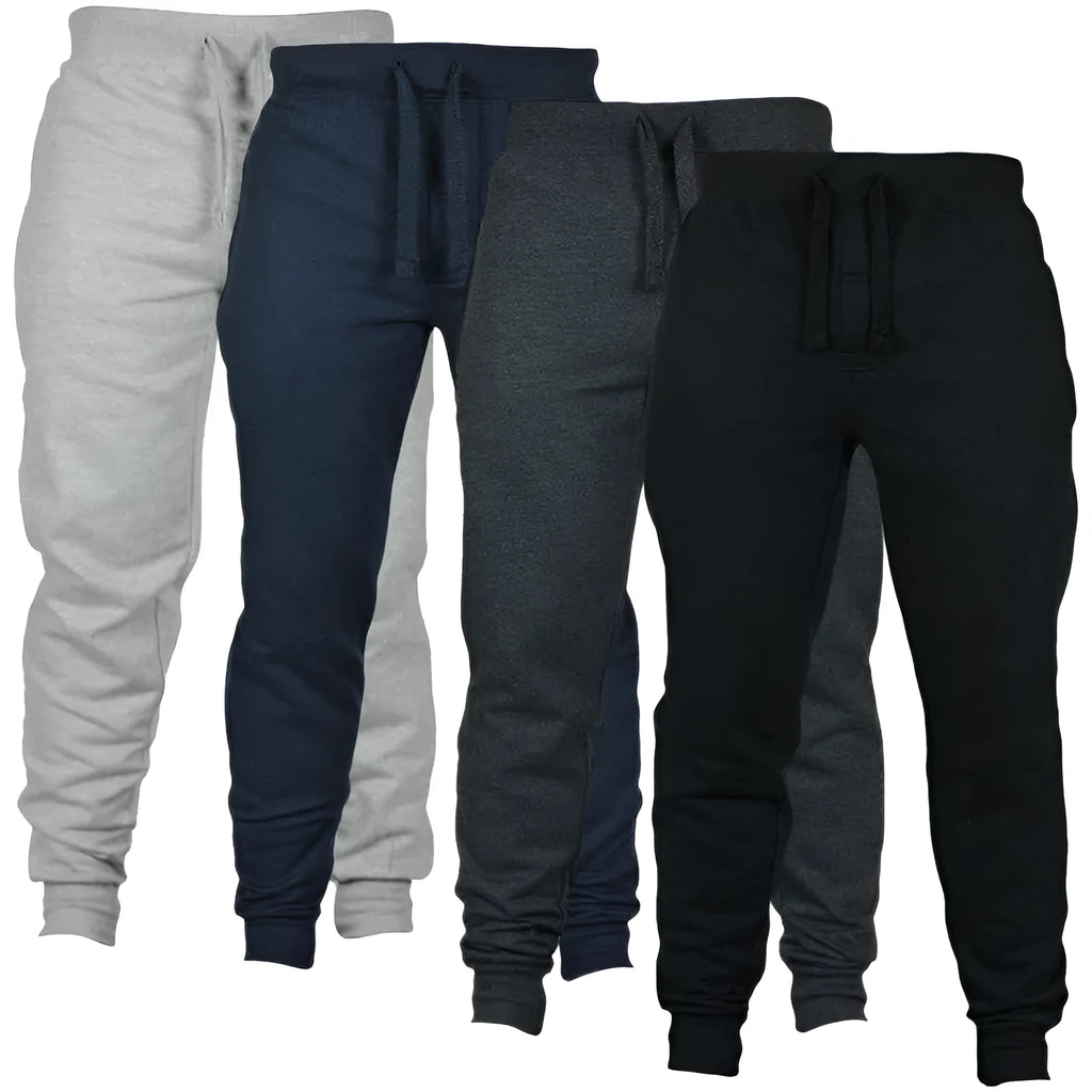 Men's solid colour drawstring waist fleece casual trousers in loose fit pencil pants style