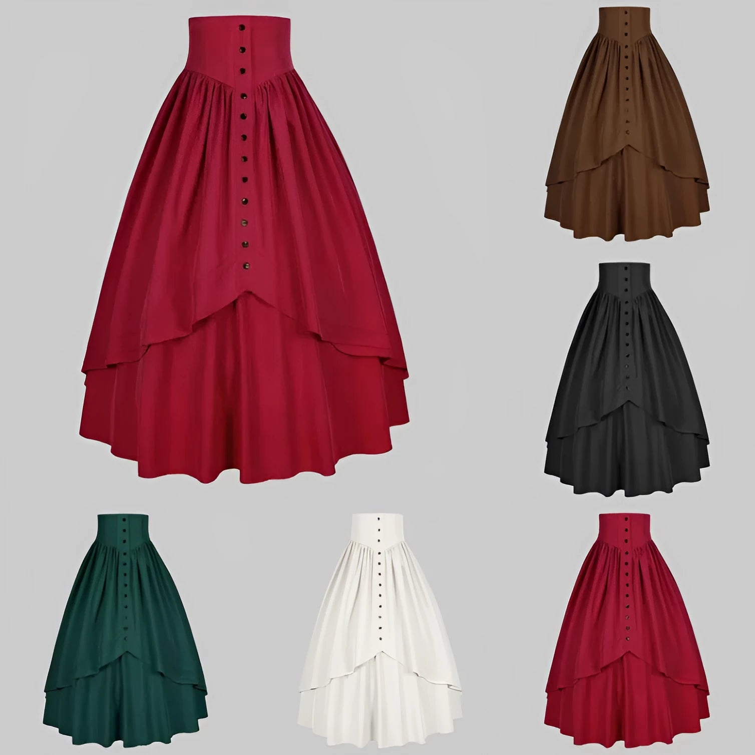 Vintage high-waisted retro punk gothic pleated skirt with irregular mermaid hem in black