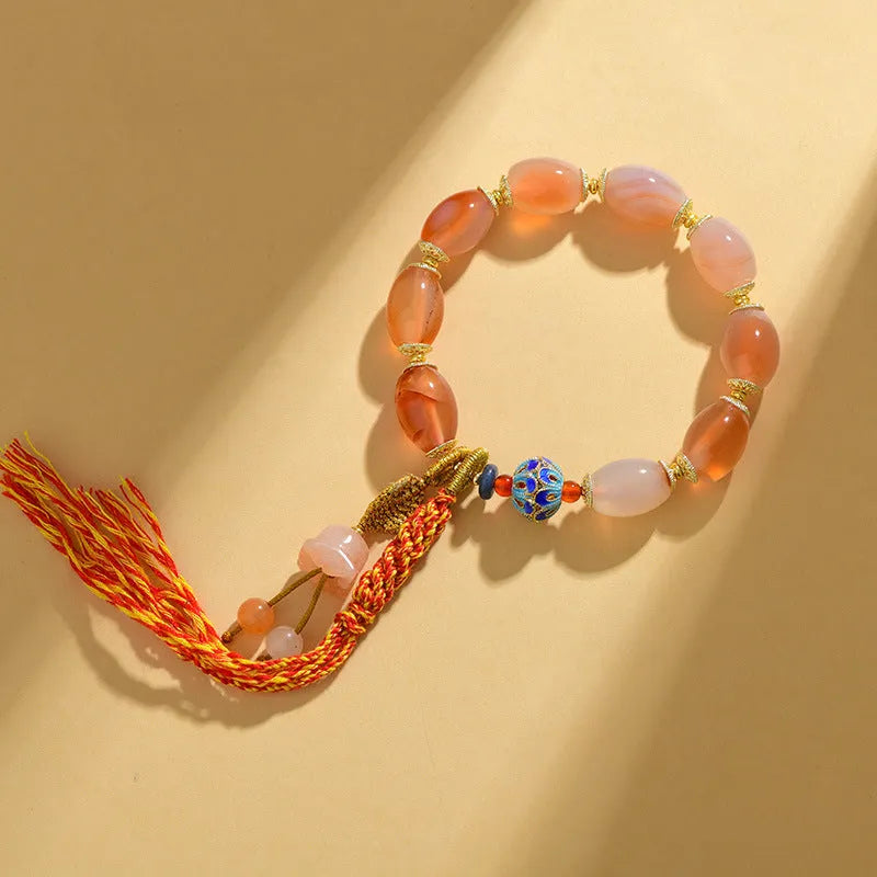 Jinsi jade agate Tibetan bracelet with geometric flower shapes and lily pattern in colour Z009
