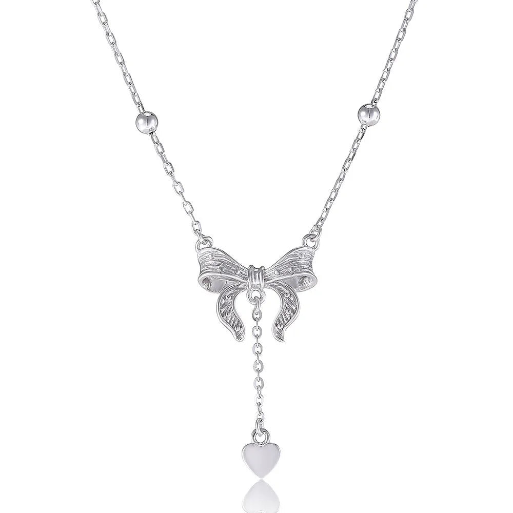 S925 sterling silver butterfly heart clavicle necklace with adjustable 40-45cm O-ring chain