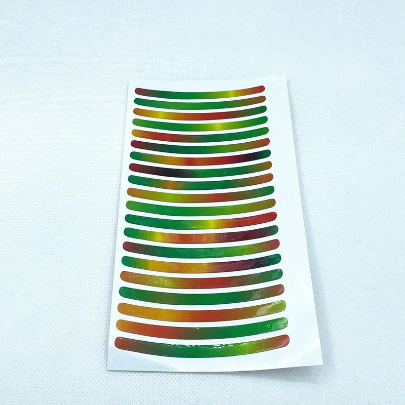 20-piece pack of arc-pattern reflective wheel hub stickers in multiple colour options